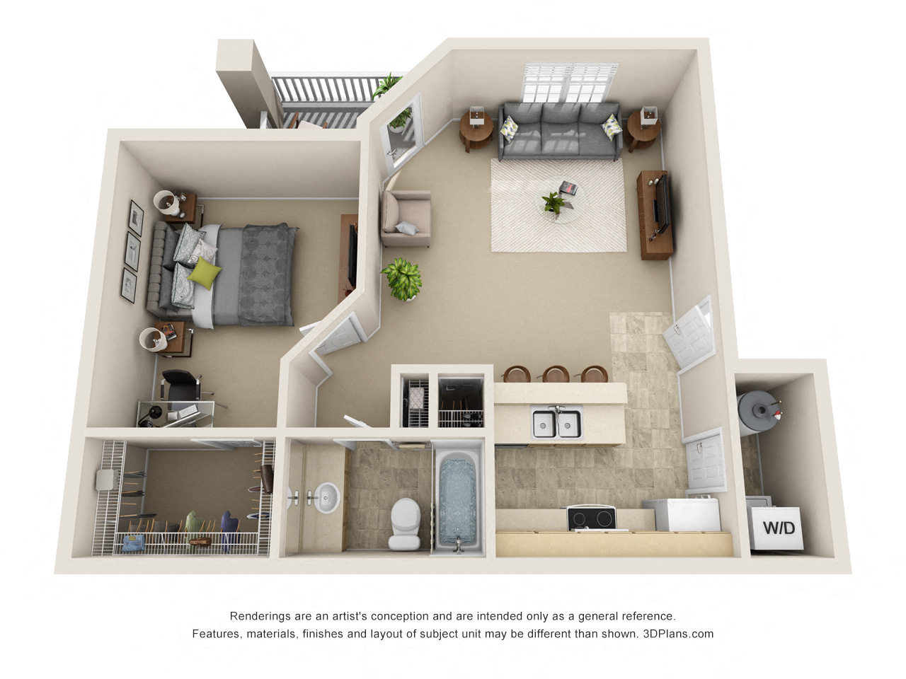Floor plan for 1 bed, 1 bath, 780 sqft